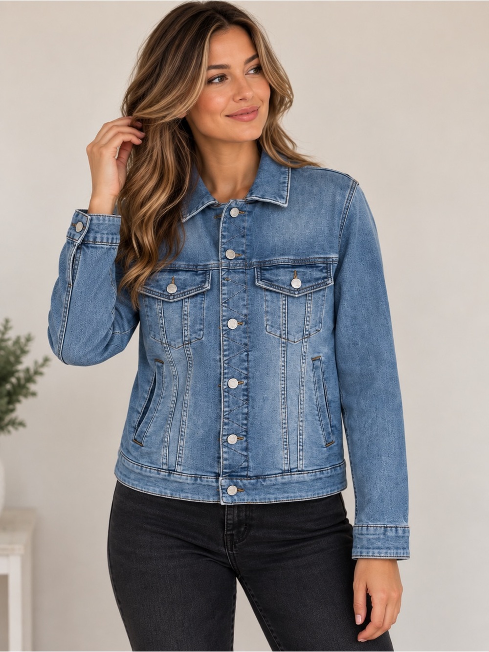 Zadig & Voltaire Kase Denim Stretchy Jacket Blue Button Zip Front Size XS